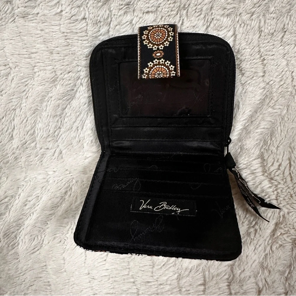Vera Bradley Wallet with Matching Coin Purse / Wristlet, Black & Brown Paisley